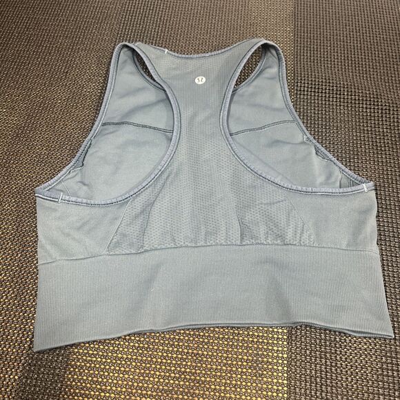 LULULEMON Ebb to Train Bra High Neck Medium Support Size 8 Iron Blue - Picture 4 of 5